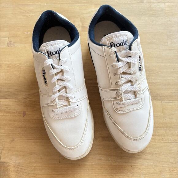 ETONIC Retro 7091 Metal SPIKED GOLF SHOES WHITE Pinstripe LEATHER UPPER MENS 8 M - Picture 3 of 10